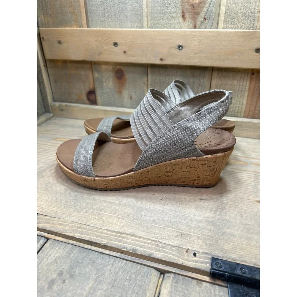 Skechers Cali Women’s US10 Sandals Taupe Beverlee Smitten Kitten Wedge Luxe Foam - Picture 4 of 8